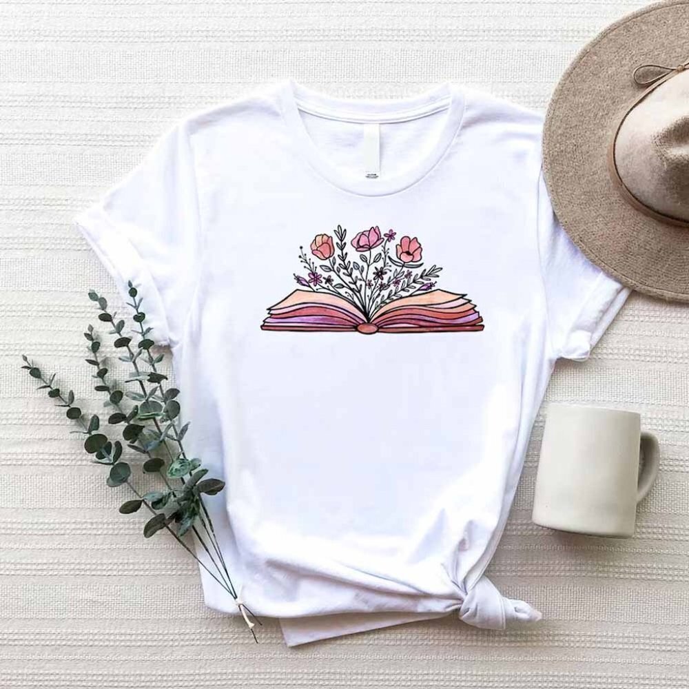 Flowers Book Tshirt Bookworm Tee Shirt Bookish T Shirt